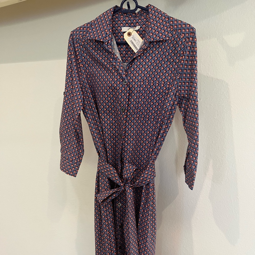 Brand 0039 Italy blue and orange float shirt dress with tie waist. Size medium